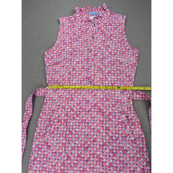 J. McLaughlin Pink Blue Geometric Catalina Cloth Sleeveless ruffle dress XS - Picture 7 of 9